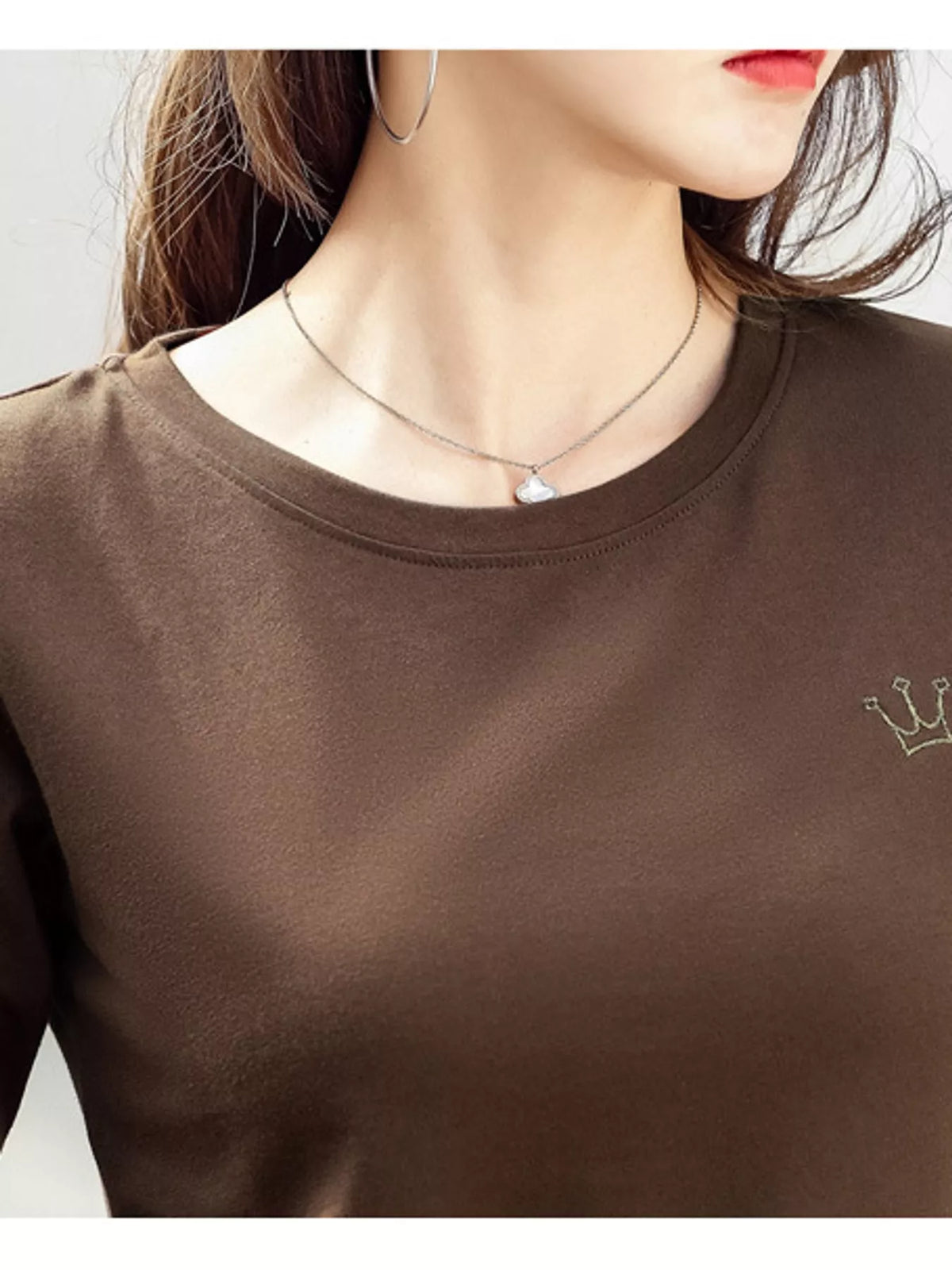 Full Size Crown Long Sleeve T-Shirt Plus Size - Brown