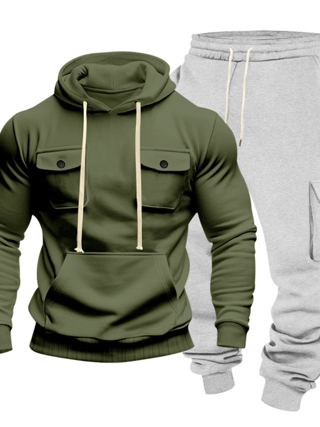 Men's Full Size Kangaroo Pocket Hoodie and Sweatpants Two-Piece Set Plus Size
