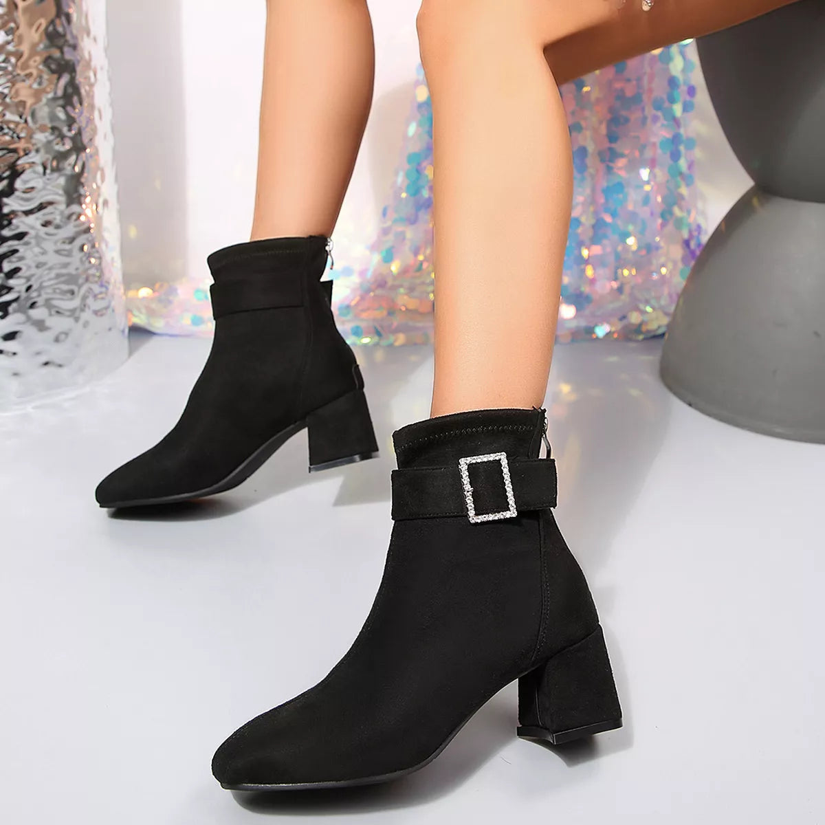 Round Toe Block Heels Boots