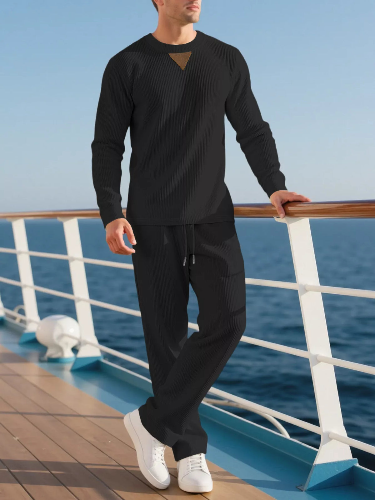 Men's Full Size Casual Crewneck Long Sleeve Sweatshirt and Jogger Set Plus Size
