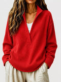 Full Size Waffle Knit Dropped Shoulder Sweatshirt Plus Size - Scarlet
