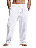 Men's Full Size Drawstring Elastic Waist Loose Fit Pants Plus Size - White
