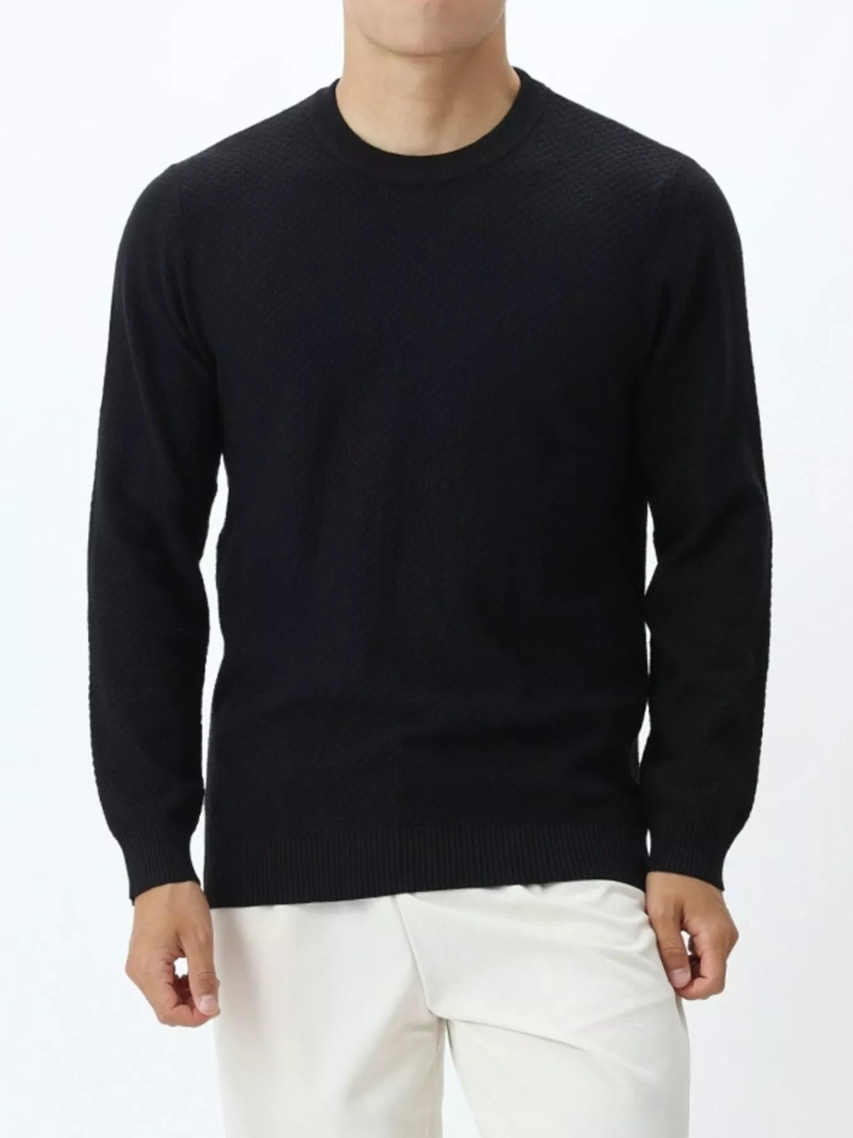 Men's Plus Size Textured Crew Neck Sweater - Black