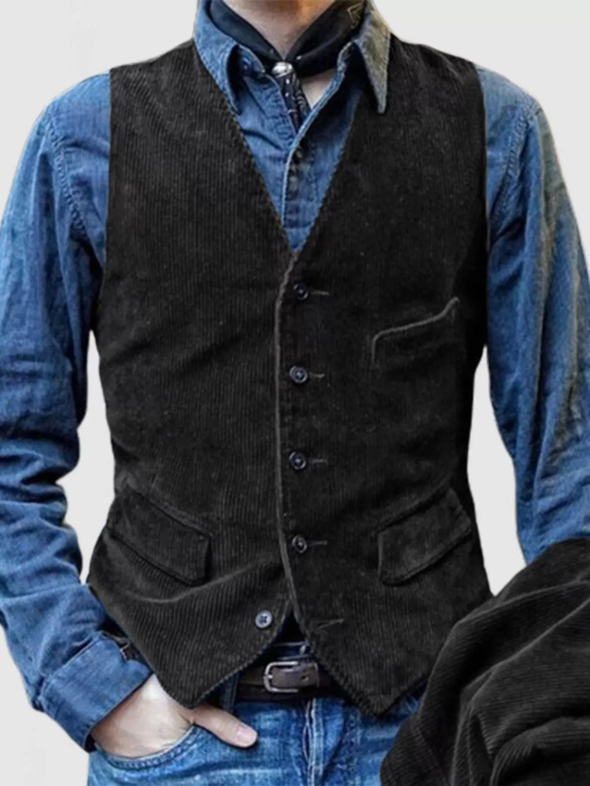 Men's Full Size Vintage Corduroy Button Up Vest Plus Size - Black
