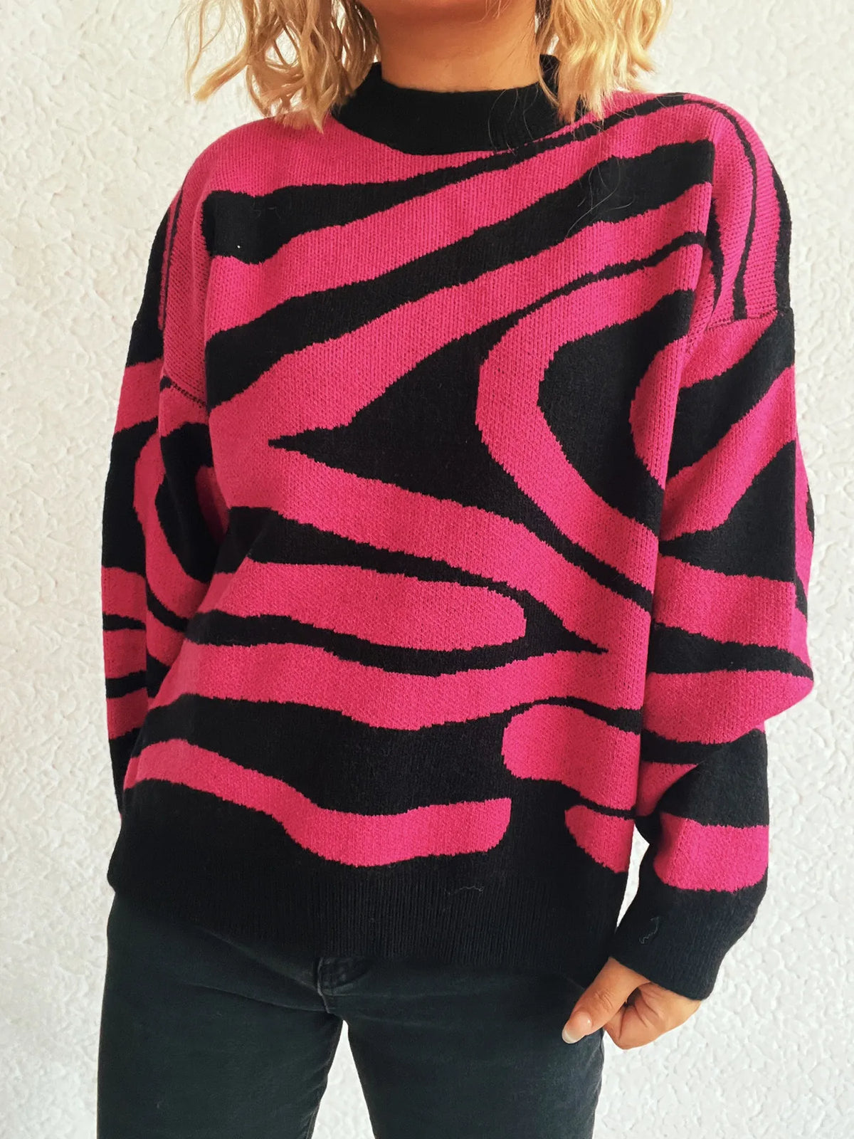 Zebra Print Round Neck Sweater
