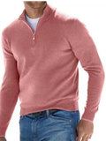 Men's Full Size Quarter-Zip Long Sleeve Sweater Plus Size - Pink