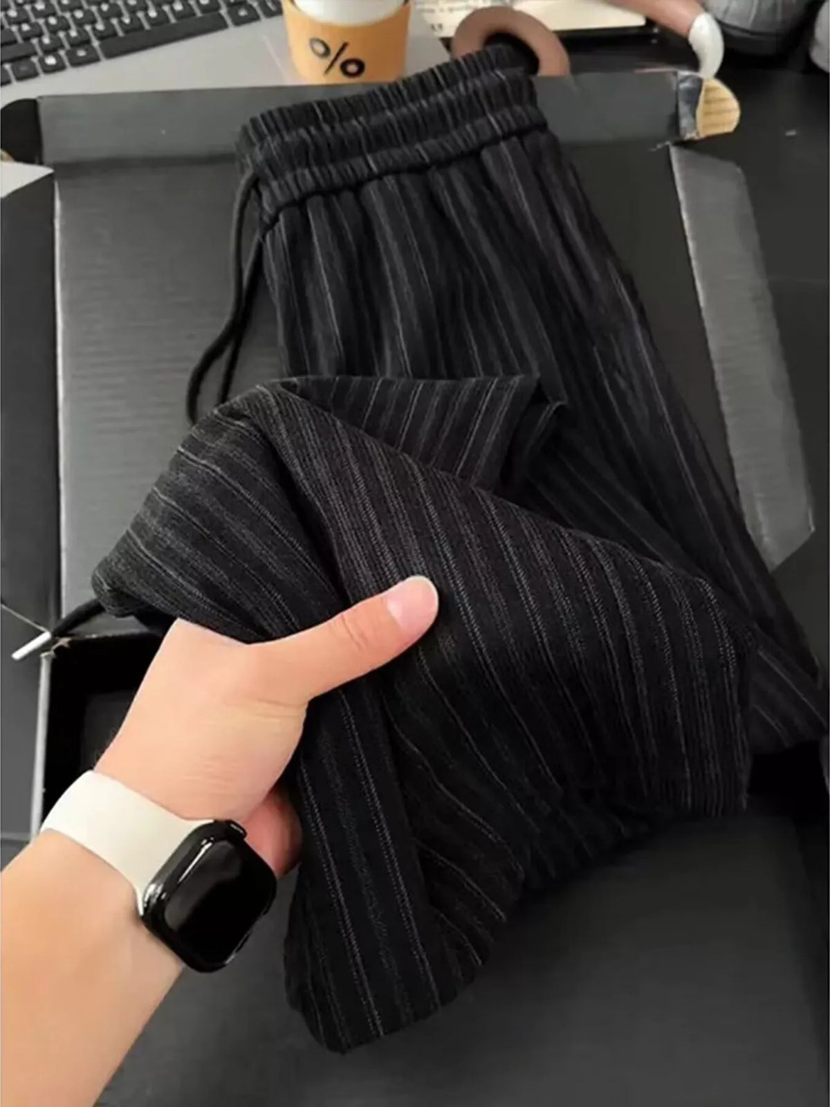 Men's Striped Wide-Leg Casual Pants - Black