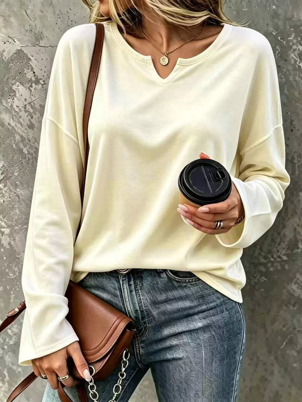 Full Size Solid Color Long Sleeve Loose T-Shirt Plus Size