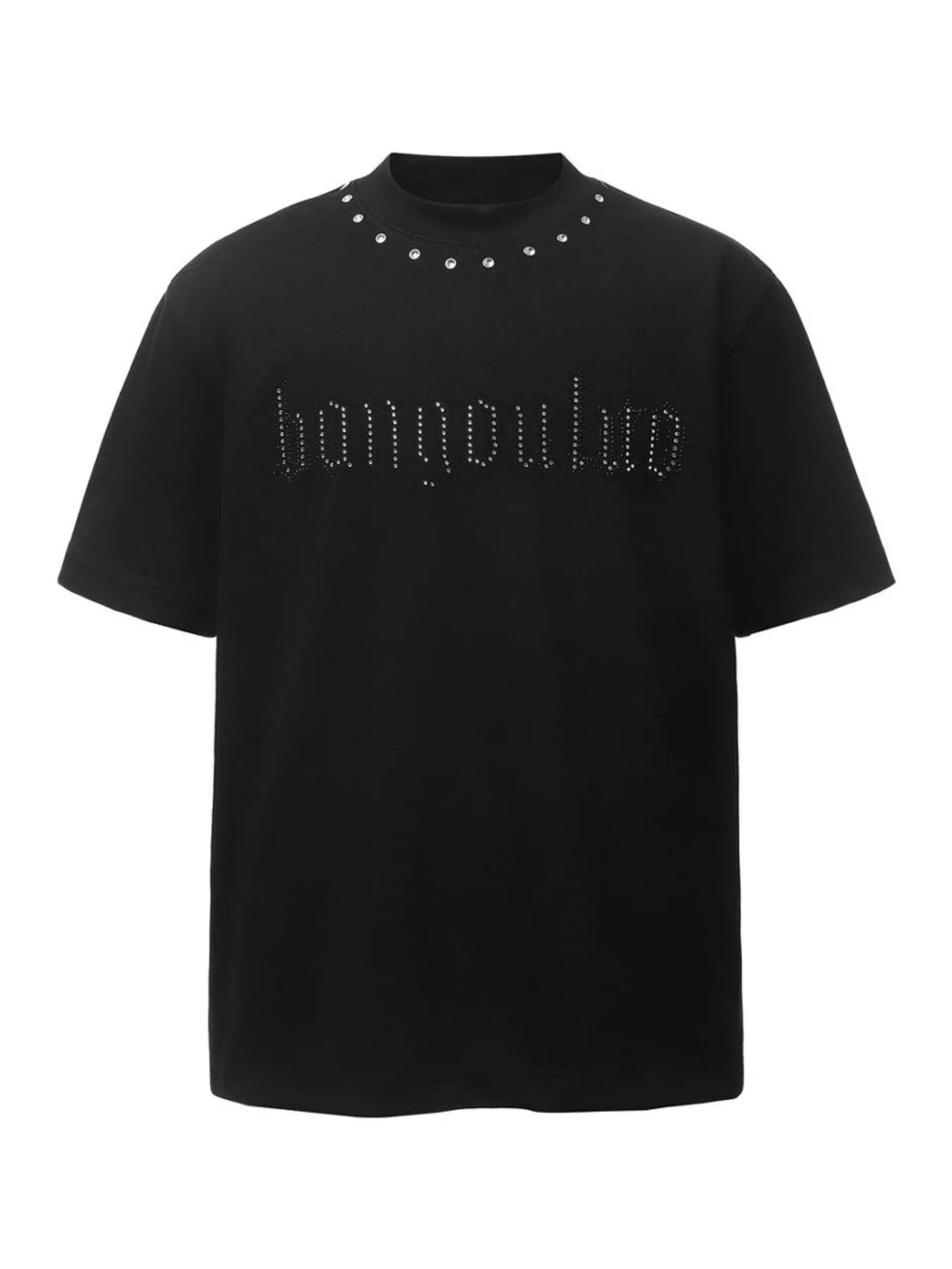 Men's Rhinestone Mock Neck T-Shirt - Black