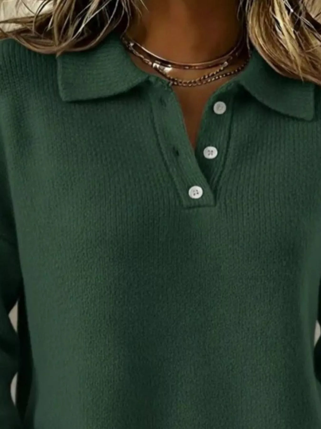 Full Size Button Detail Dropped Shoulder Sweater Plus Size