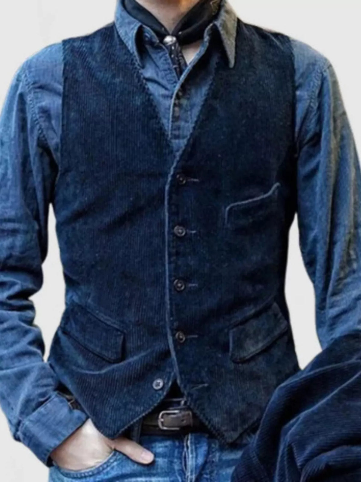 Men's Full Size Vintage Corduroy Button Up Vest Plus Size - Blue
