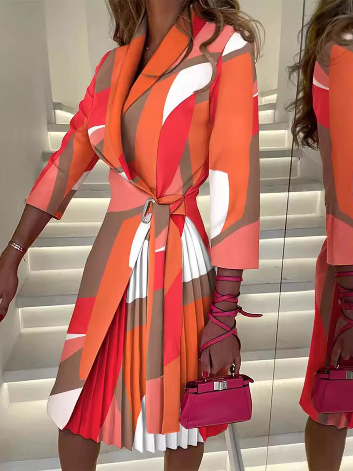 Blazer Style Pleated Midi Dress - Scarlet