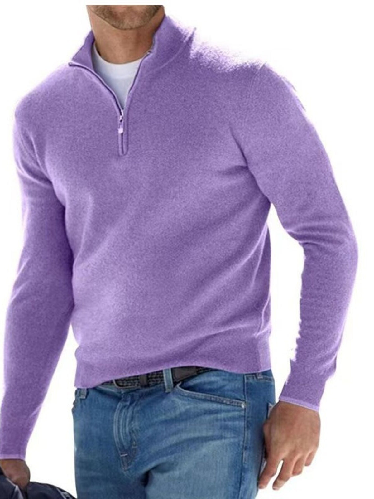 Men's Full Size Quarter-Zip Long Sleeve Sweater Plus Size - Purple