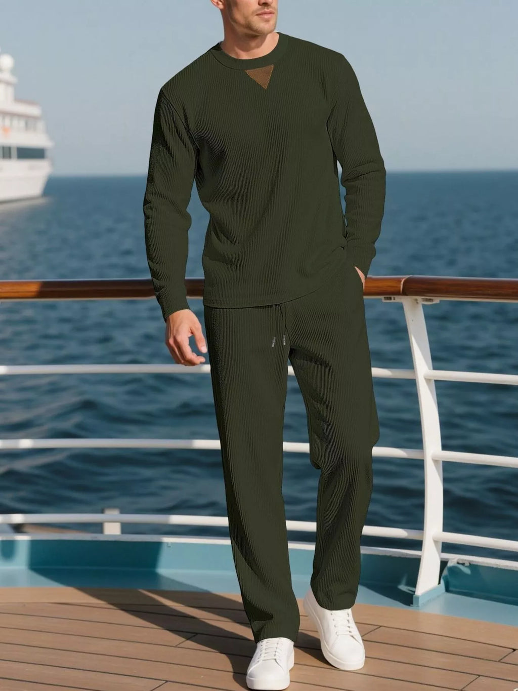 Men's Full Size Casual Crewneck Long Sleeve Sweatshirt and Jogger Set Plus Size