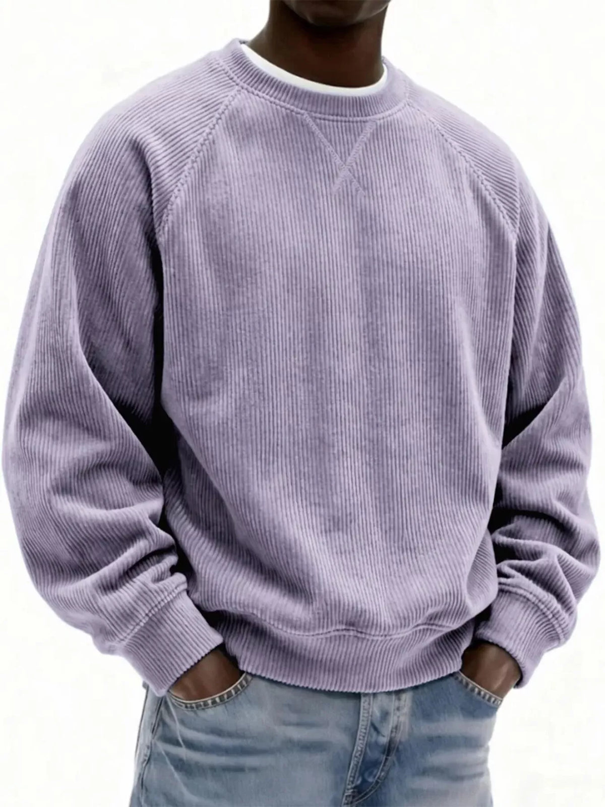 Men's Full Size Corduroy Crew Neck Sweatshirt Plus Size - Purple