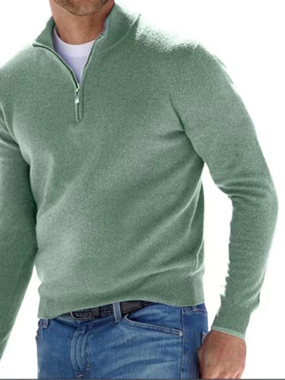 Men's Full Size Quarter-Zip Long Sleeve Sweater Plus Size - Green