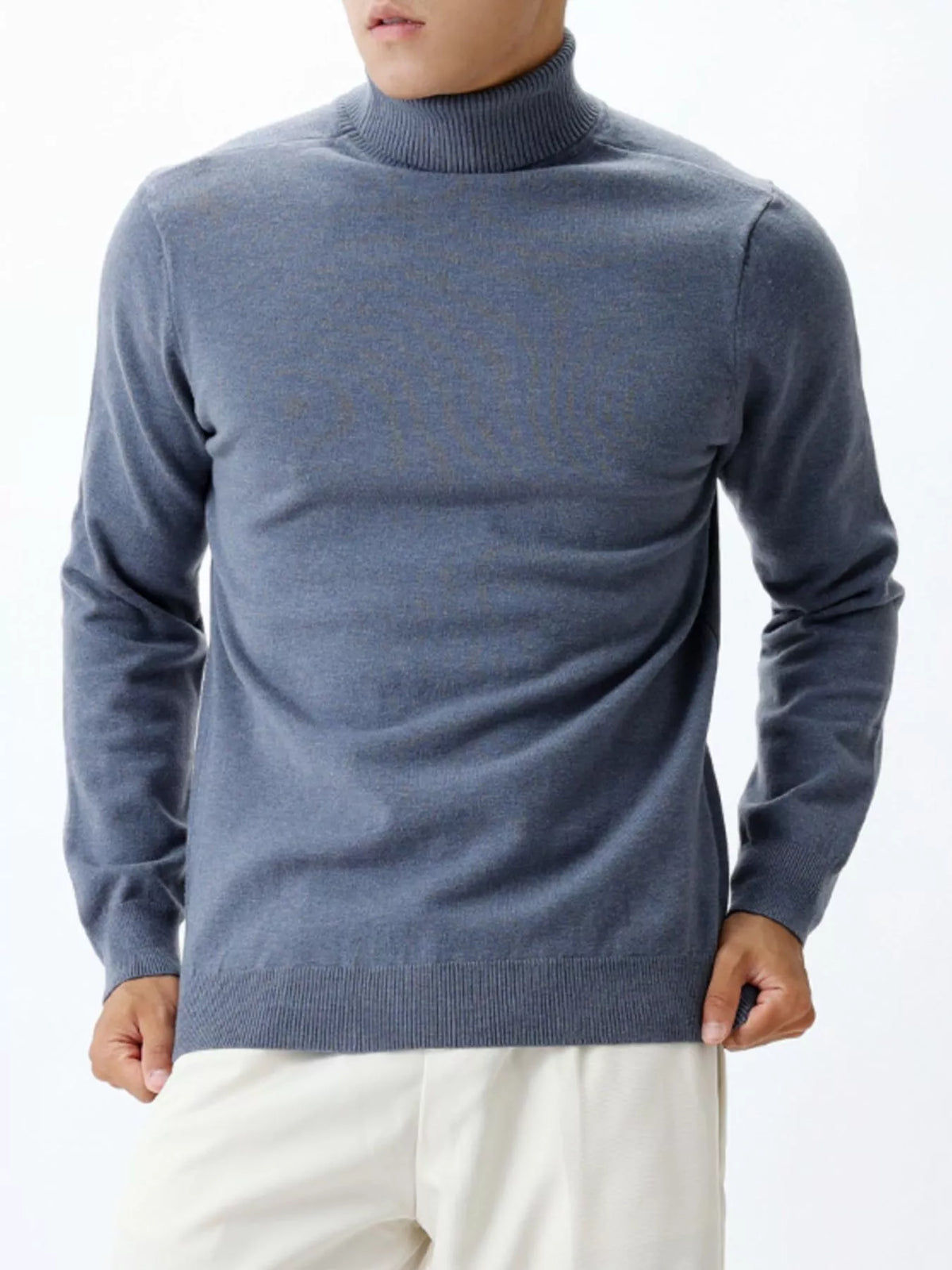 Men's Plus Size Slim-Fit Ribbed Turtleneck Sweater - Dark Blue