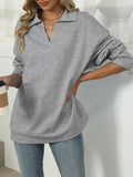 Johnny Collar Drop Shoulder Long Sleeve Sweatshirt - Light Gray