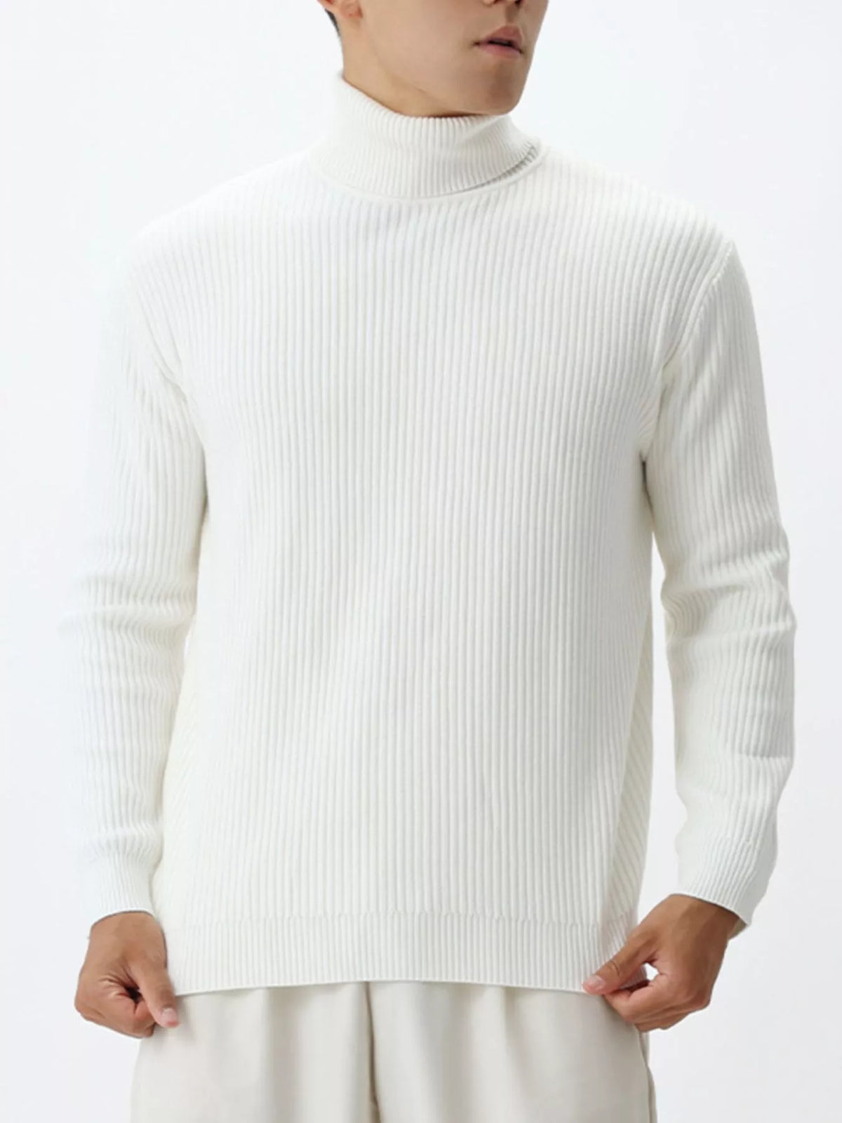 Men's Plus Size Ribbed Knit Turtleneck Sweater - White