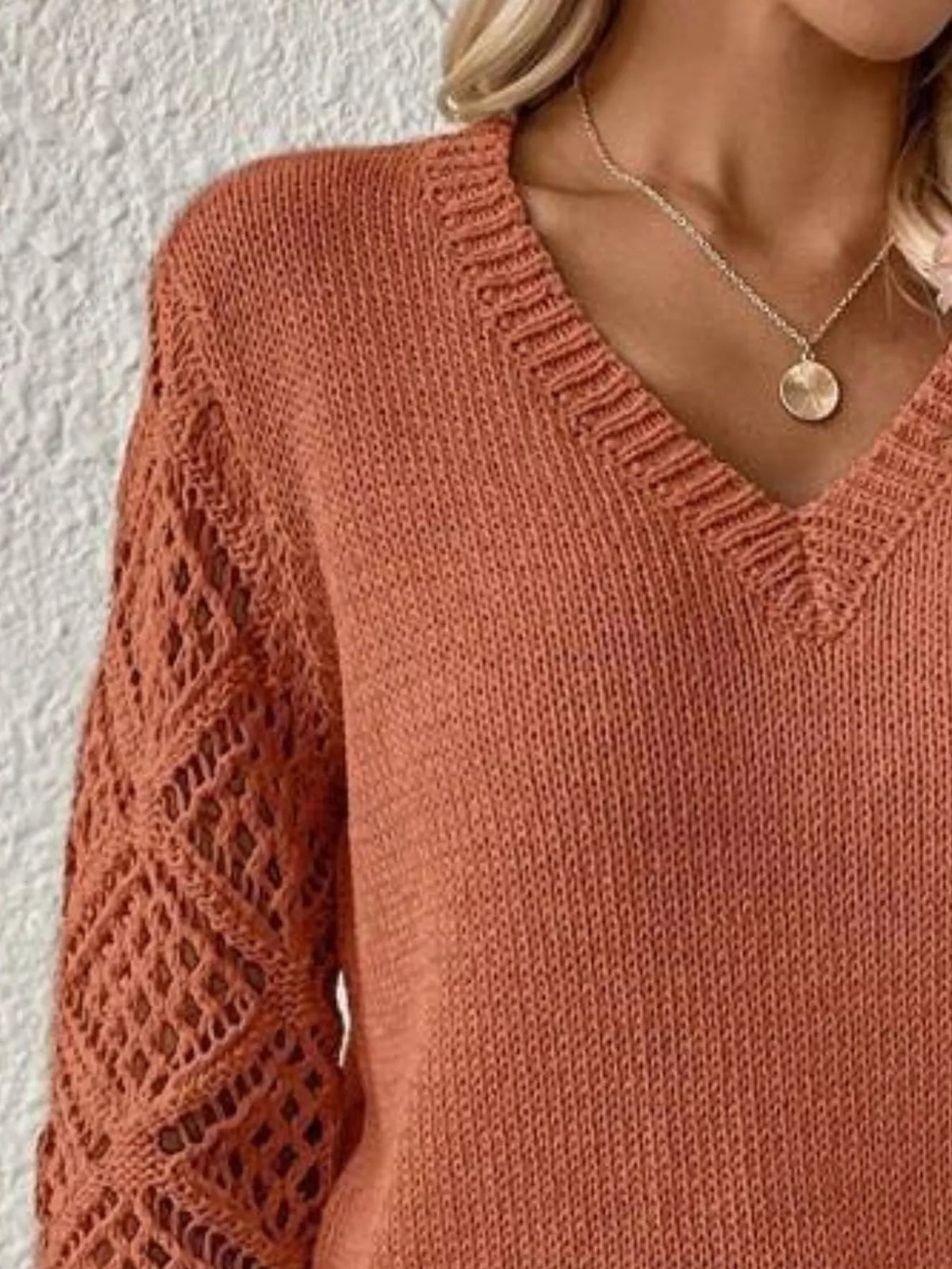 V-Neck Hollow-Out Sleeve Knit Sweater