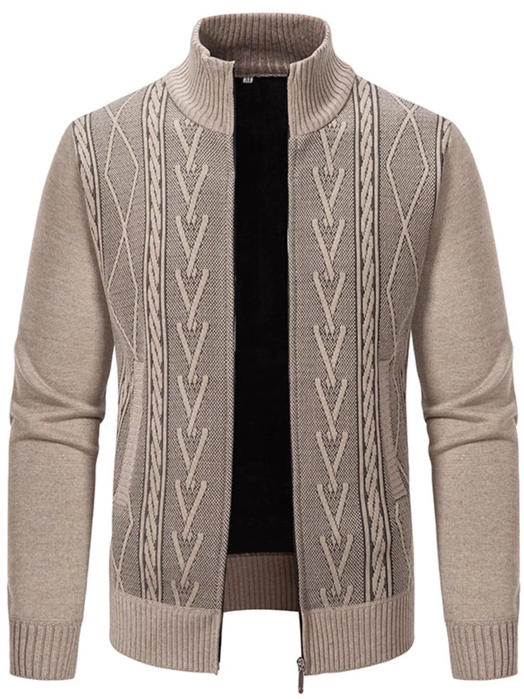 Men's Plus Size Stand-Collar Full-Zip Cable Knit Cardigan