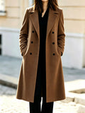 Double-Breasted Lapel Collar Coat - Brown