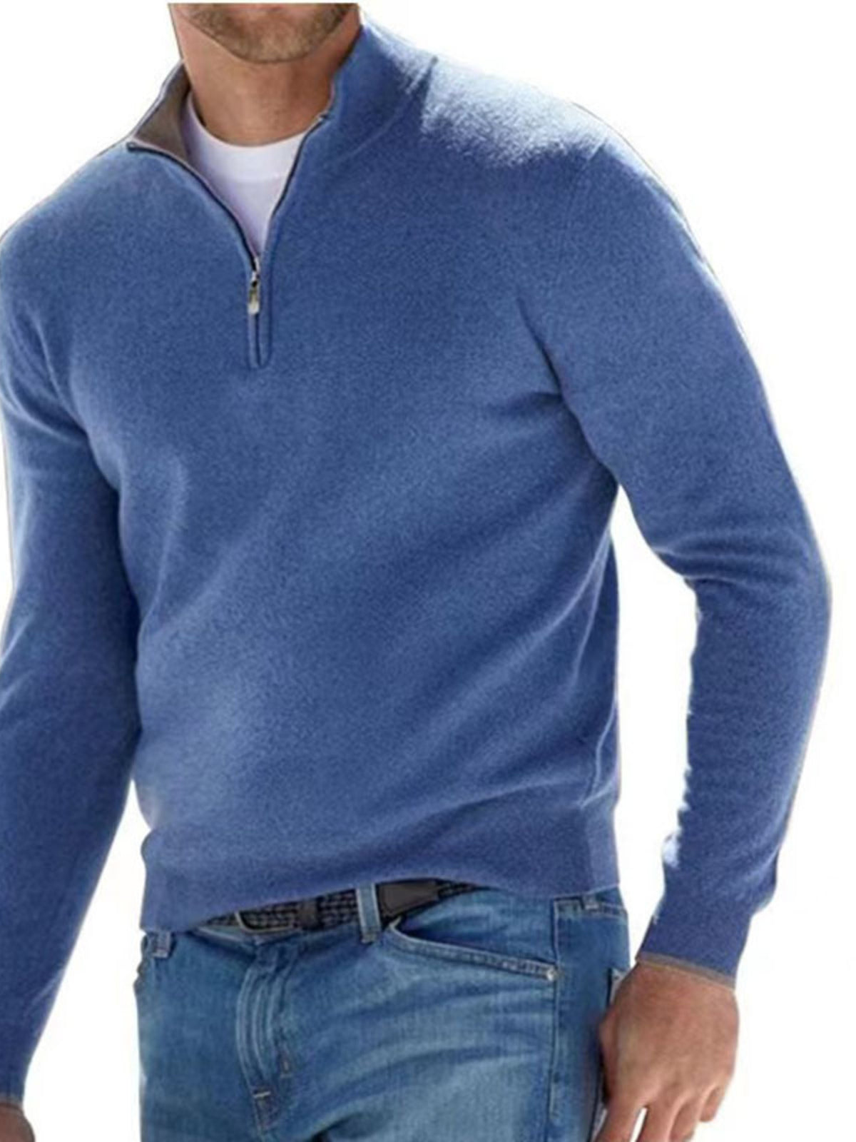 Men's Full Size Quarter-Zip Long Sleeve Sweater Plus Size - Royal Blue
