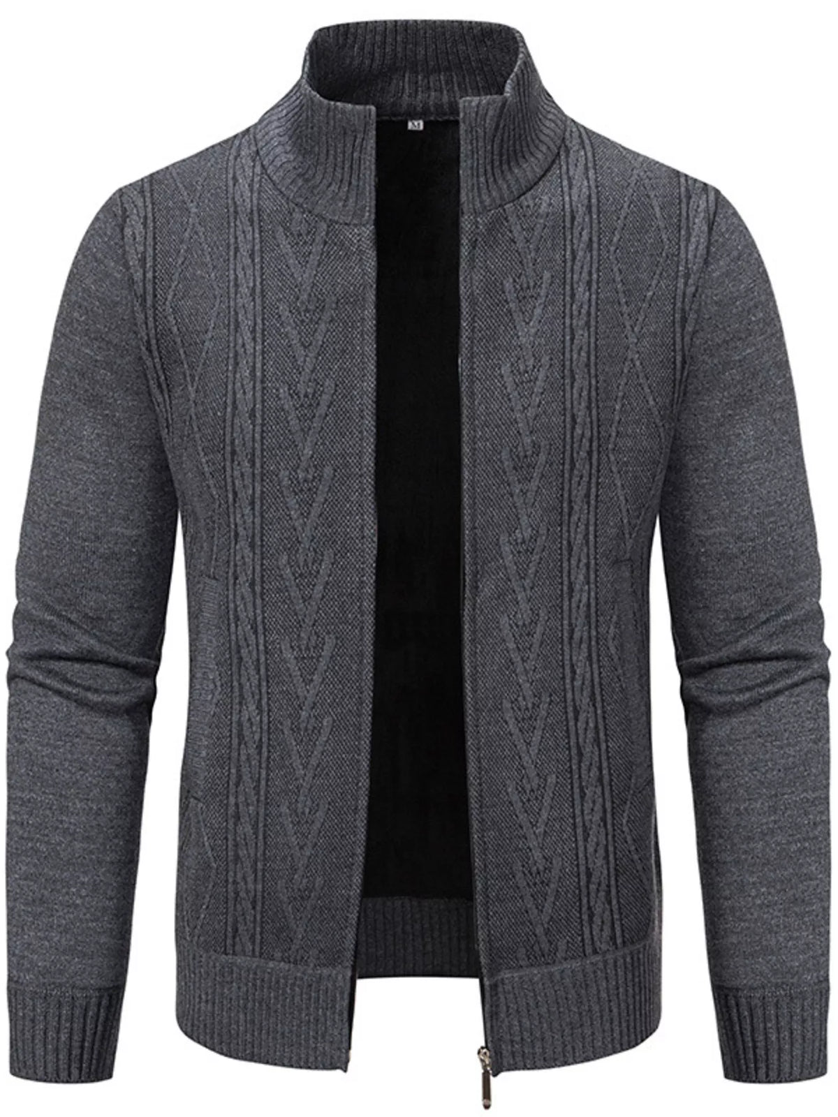 Men's Plus Size Stand-Collar Full-Zip Cable Knit Cardigan