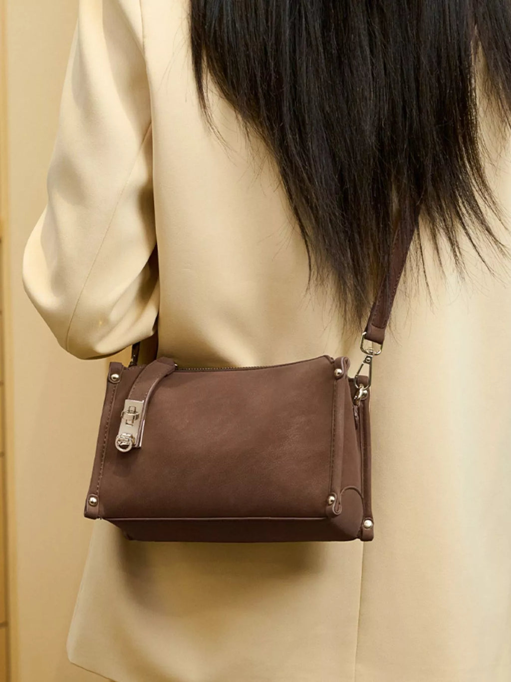 Buckle Detail Crossbody Bag - Brown