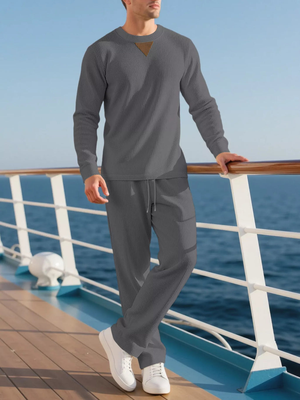 Men's Full Size Casual Crewneck Long Sleeve Sweatshirt and Jogger Set Plus Size
