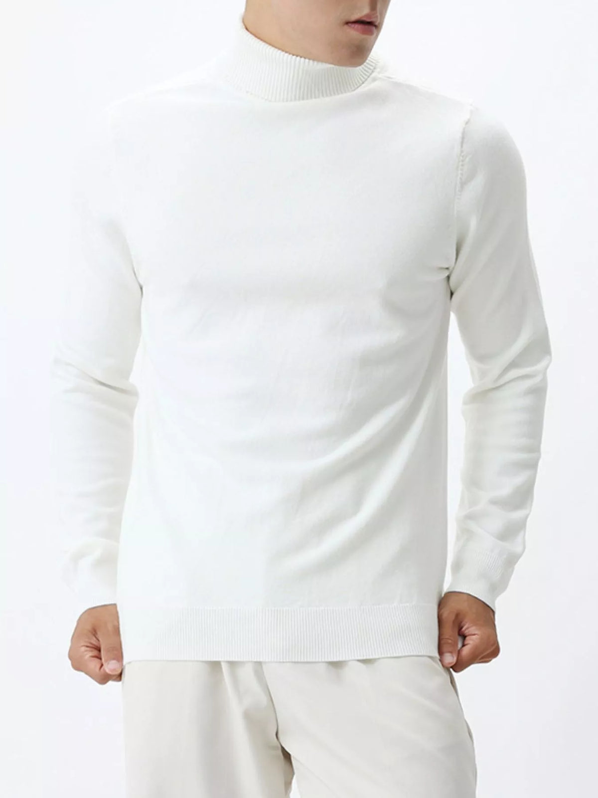 Men's Plus Size Slim-Fit Ribbed Turtleneck Sweater - White