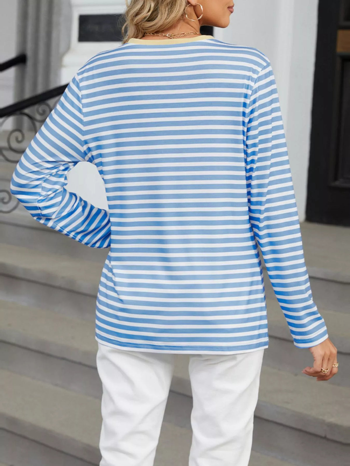 Striped Long Sleeve Henley T-Shirt