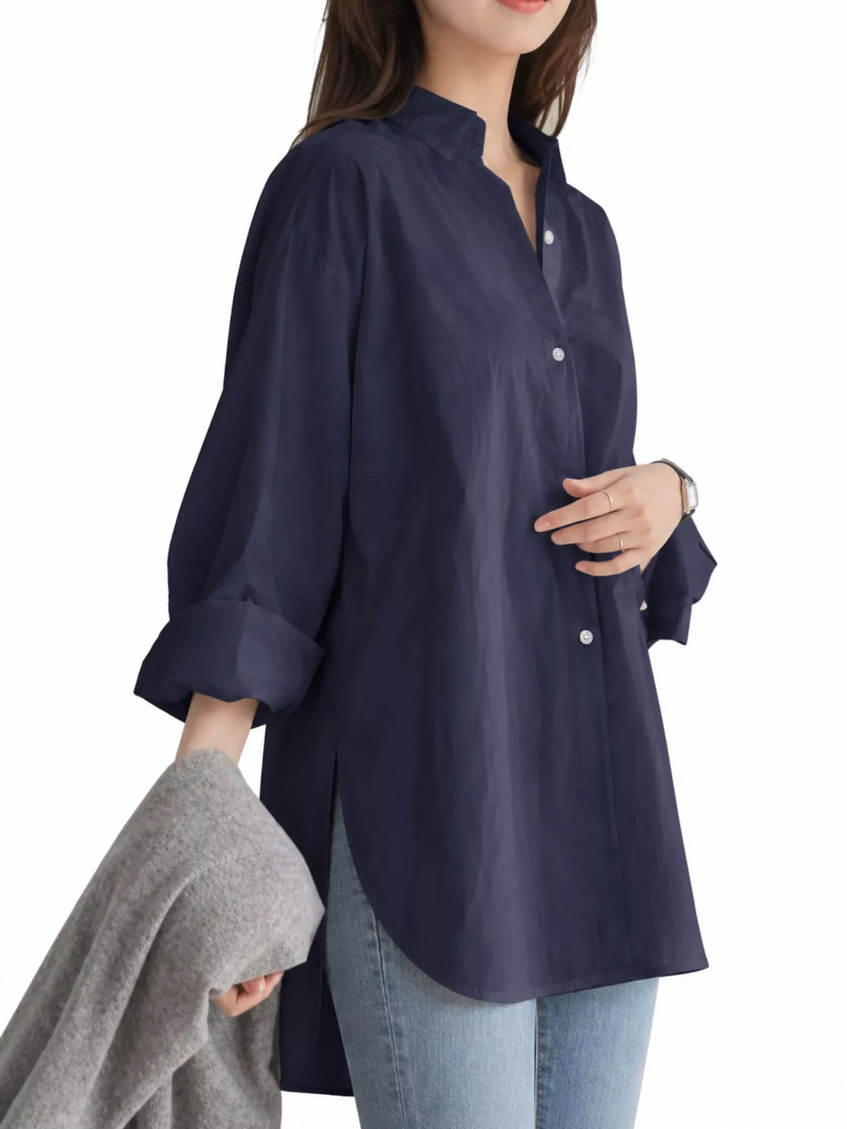 Full Size Oversized Button-Down Long Sleeve Shirt Plus Size