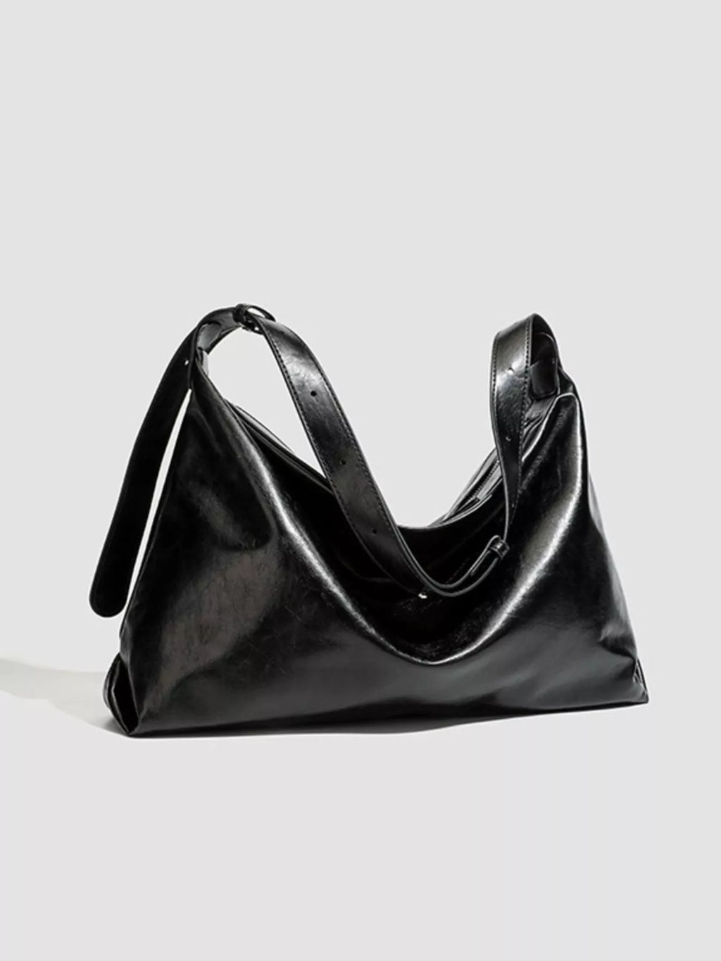 Minimalist Glossy Leather Slouchy Shoulder Bag