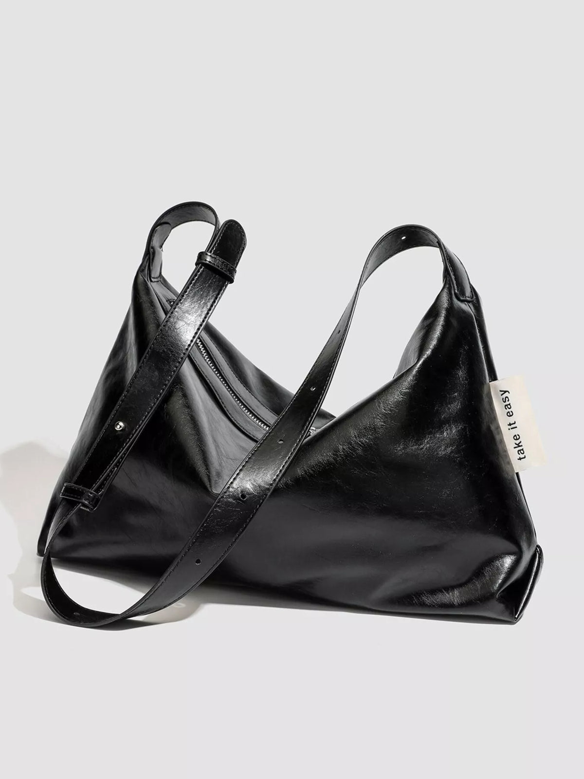 Minimalist Glossy Leather Slouchy Shoulder Bag