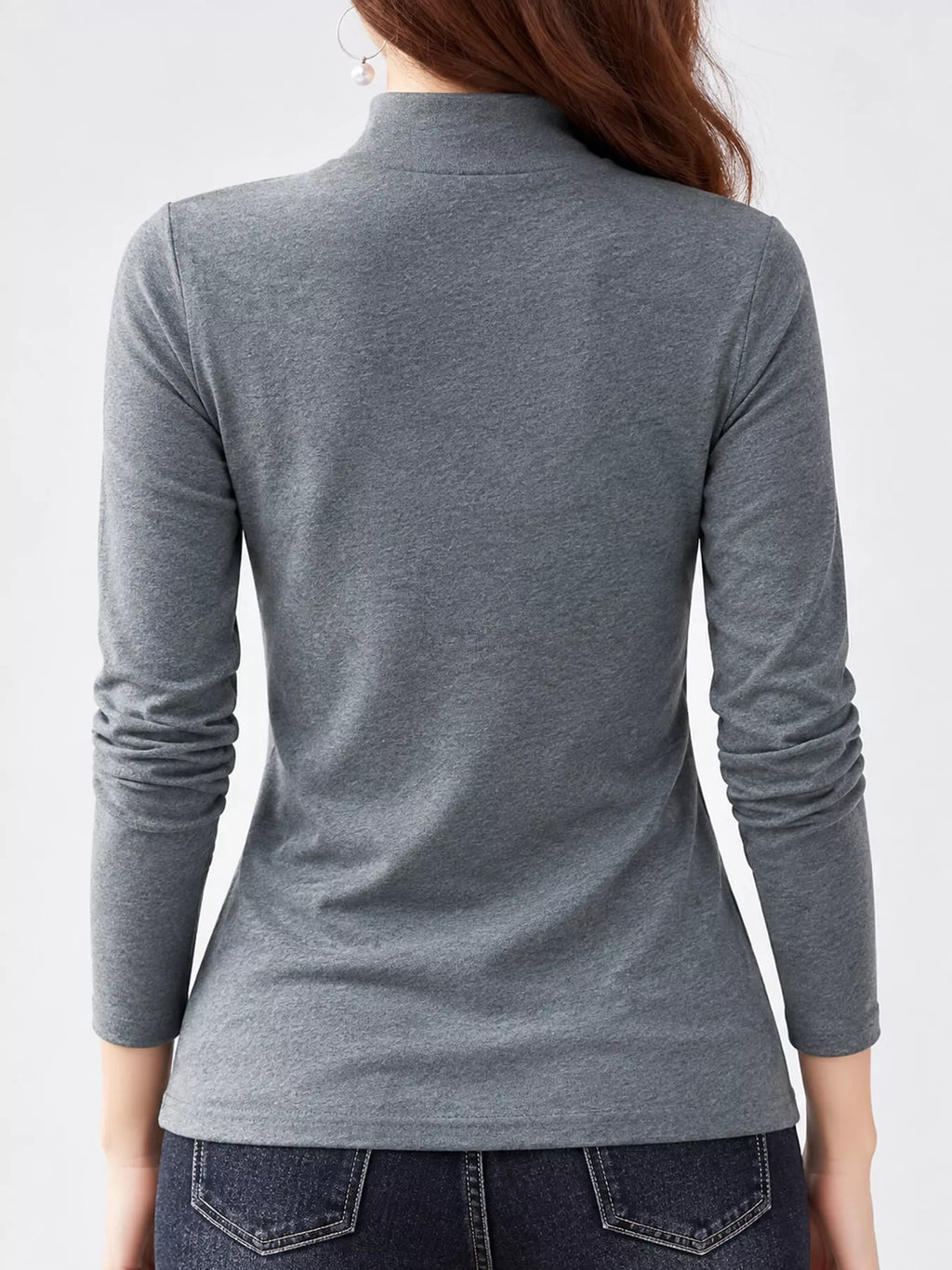 Full Size Slim-Fit Mock Neck Long Sleeve Basic T-Shirt Plus Size