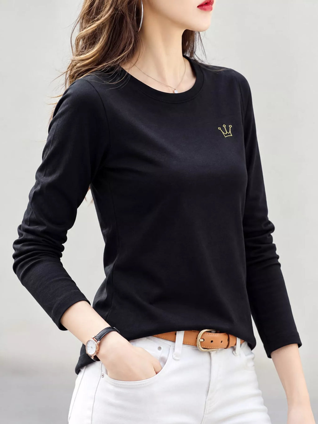 Full Size Crown Long Sleeve T-Shirt Plus Size