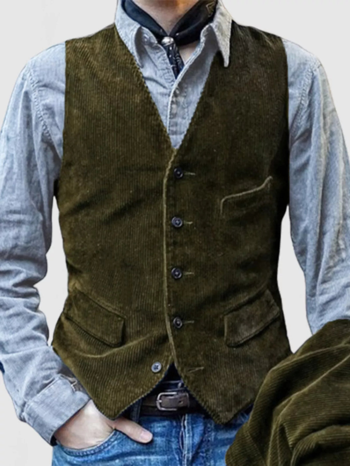 Men's Full Size Vintage Corduroy Button Up Vest Plus Size - Military Green