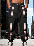 Men's Full Size Casual Striped Cargo Joggers Plus Size - Black
