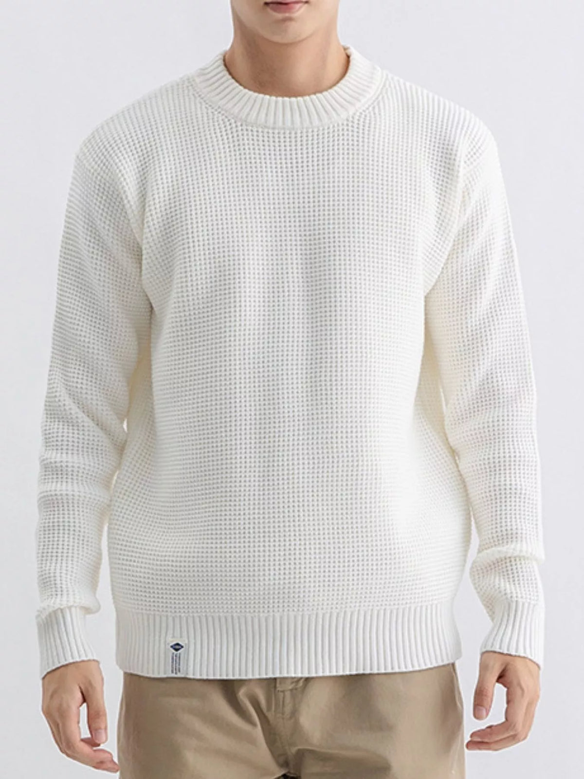Men's Plus Size Waffle Knit Crew Neck Sweater - White