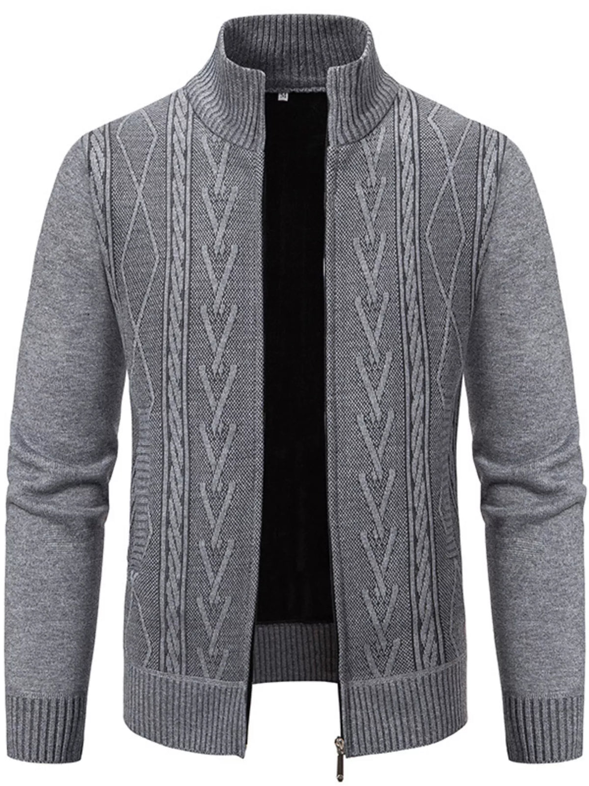 Men's Plus Size Stand-Collar Full-Zip Cable Knit Cardigan