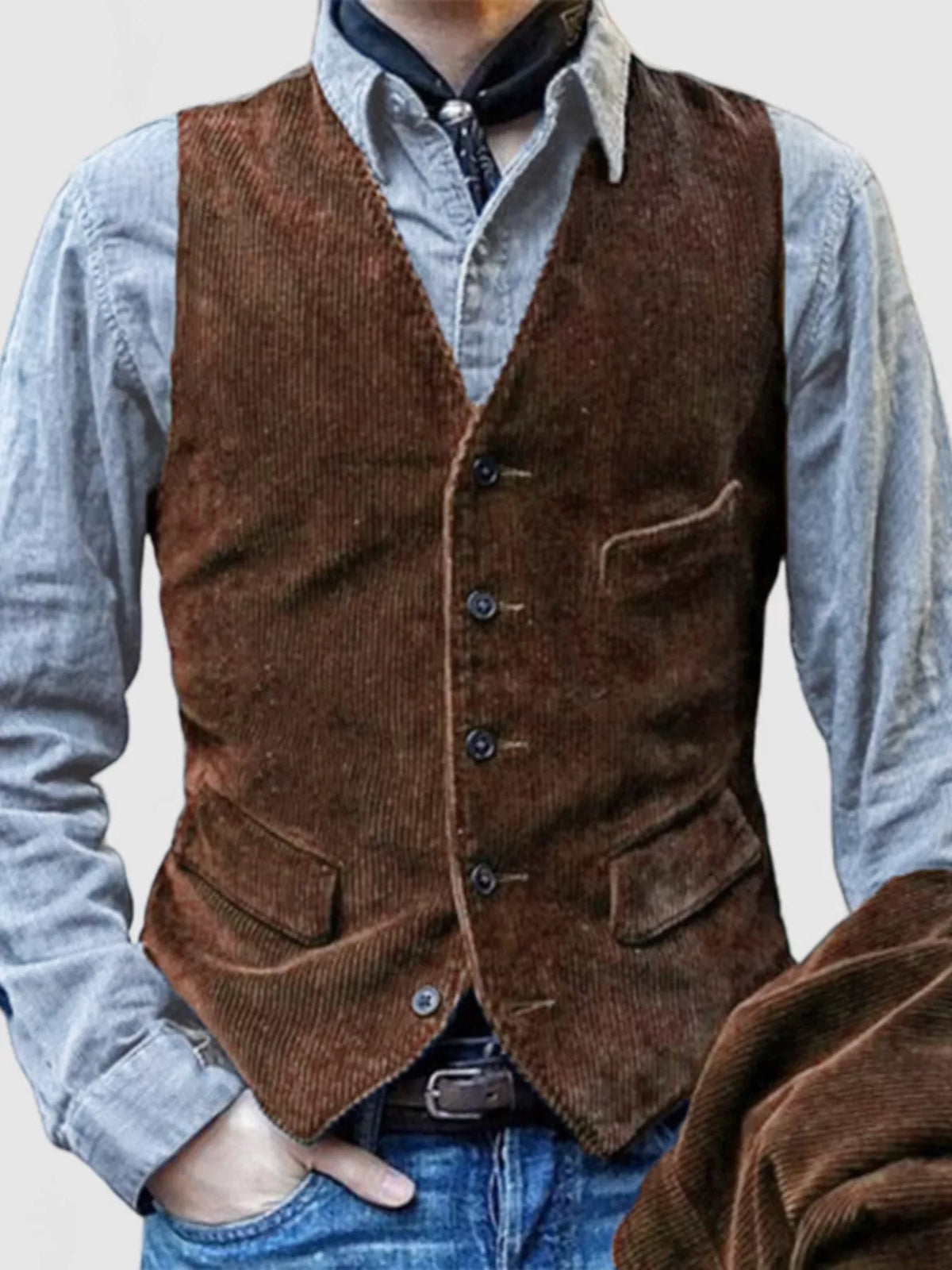 Men's Full Size Vintage Corduroy Button Up Vest Plus Size - Brown