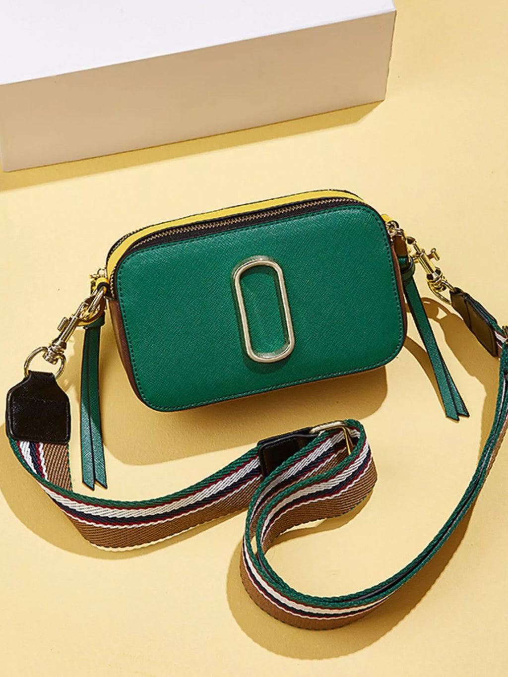 Color-Block Crossbody Bag with Webbing Strap