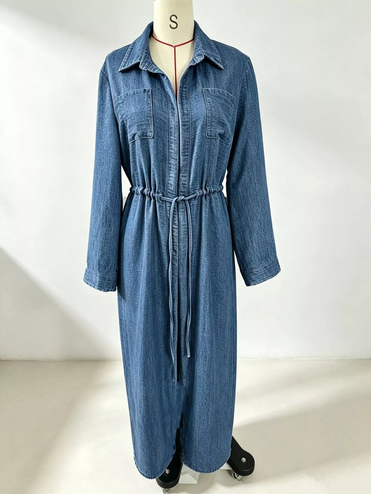 Full Size Button Front Long Sleeve Shirt Dress Plus Size