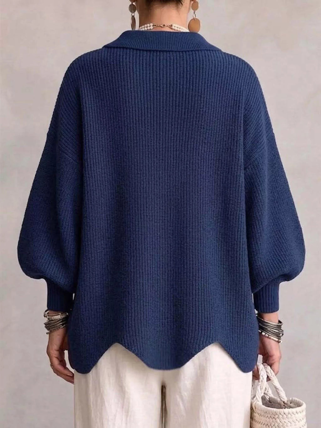 Full Size Gold Buttons Lantern Sleeve Cardigan Plus Size