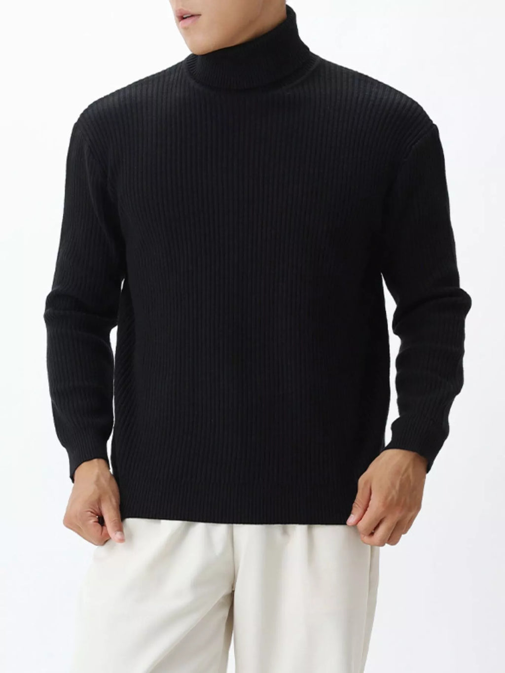 Men's Plus Size Ribbed Knit Turtleneck Sweater - Black