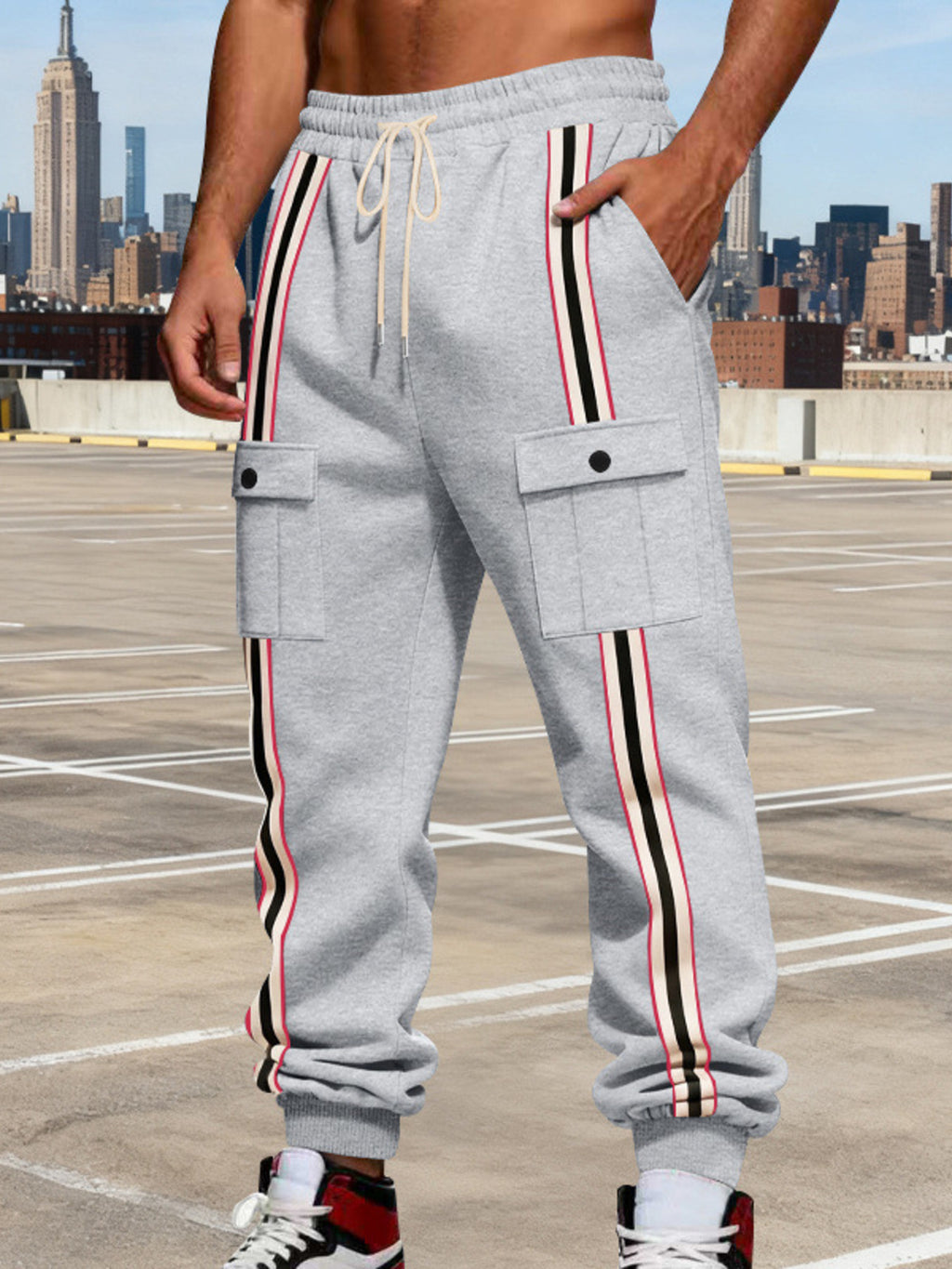 Men's Full Size Casual Striped Cargo Joggers Plus Size