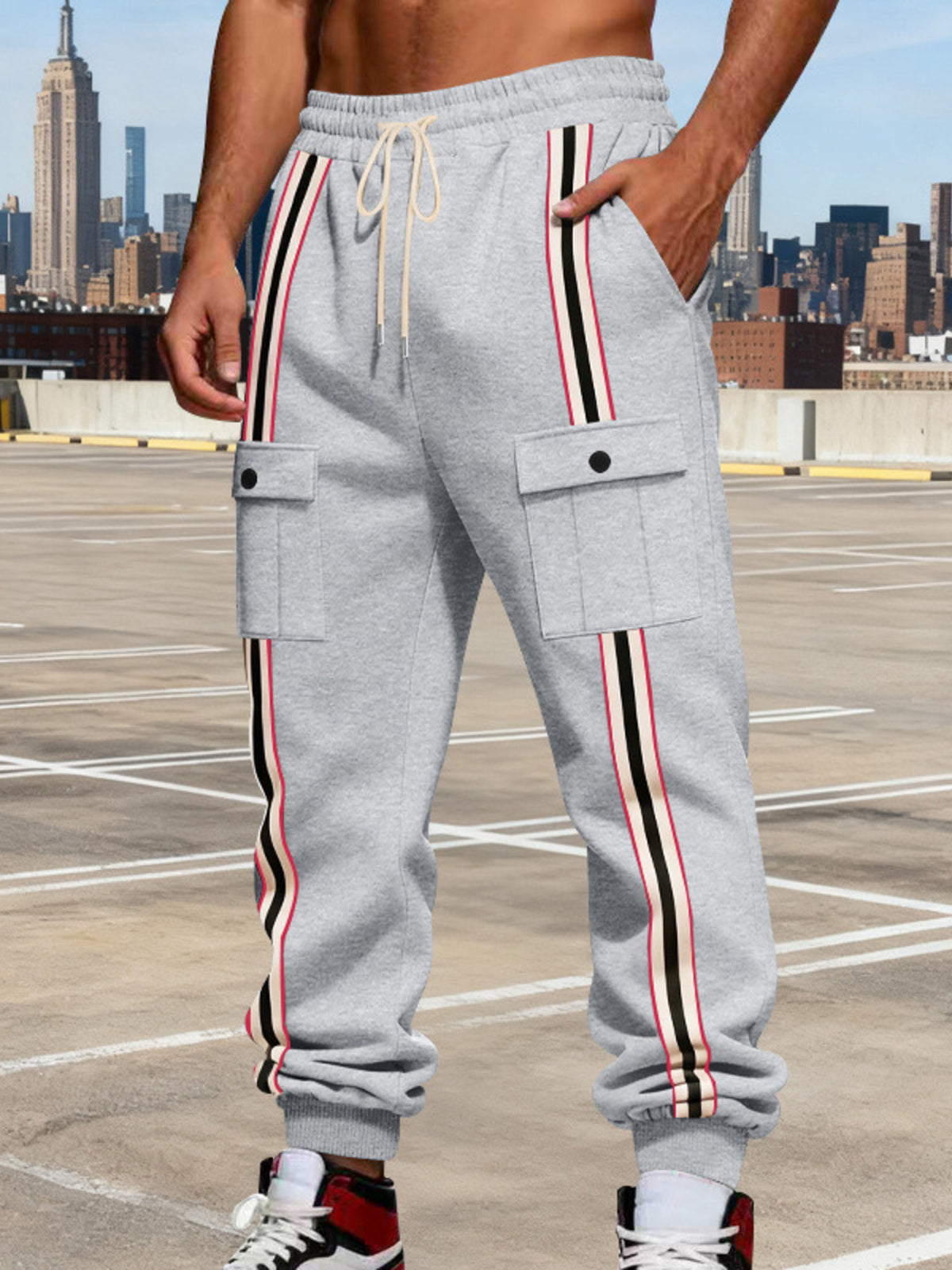 Men's Full Size Casual Striped Cargo Joggers Plus Size