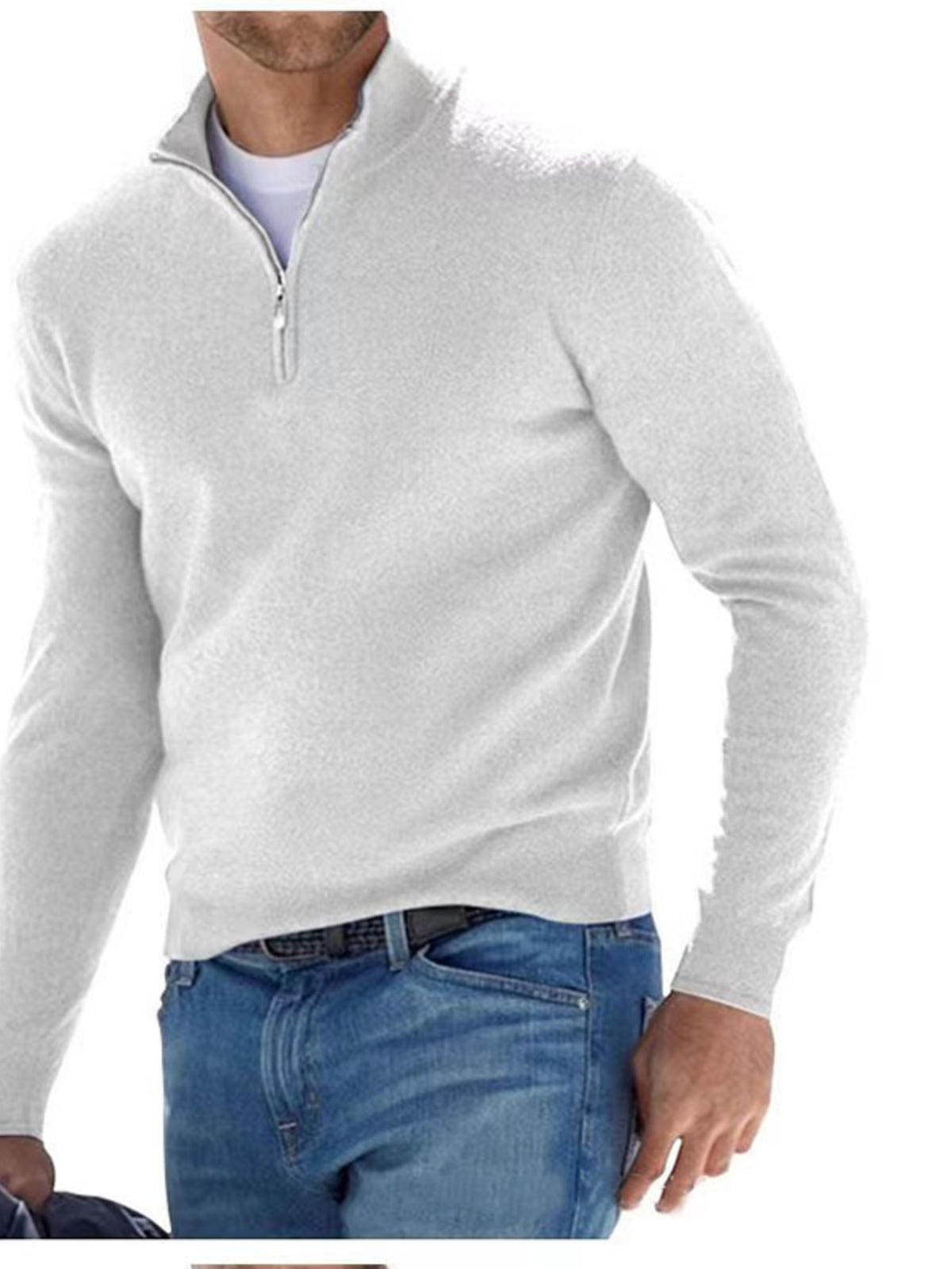 Men's Full Size Quarter-Zip Long Sleeve Sweater Plus Size - White