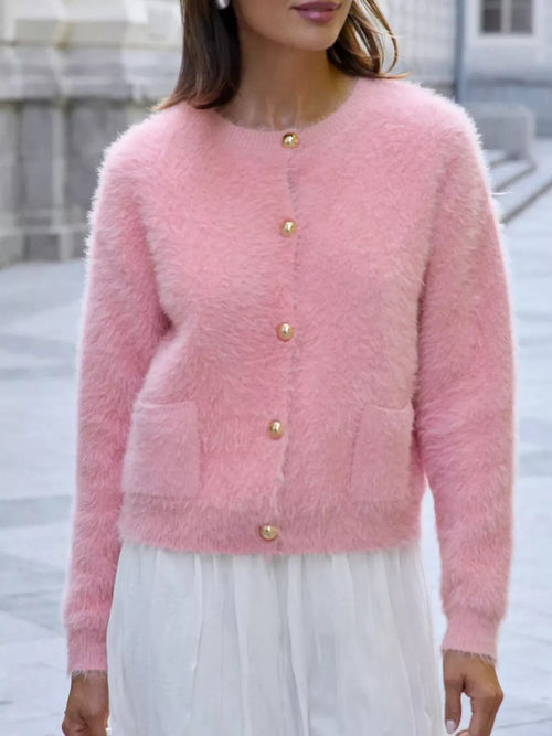 Fluffy Knit Button Up Cardigan